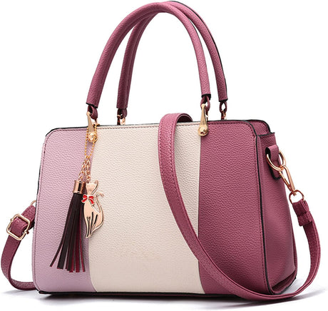 FANDARE Elegant Handbags with Pendant Women Purse Shoulder Top Handle Bags Waterproof for Commute Shopping Travel Office Crossbody Bag Pink.