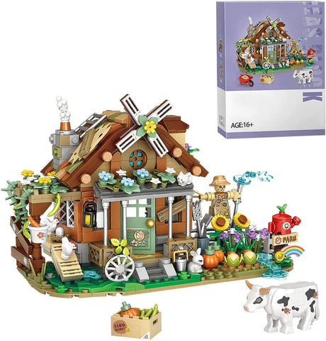 Farm Cottage Street View Architecture Building Blocks Set, 899 Pieces Mini Farm House Construction Toy Sets for Kids and Adults, Modular Building Toy NOT Compatible with Major Brands.