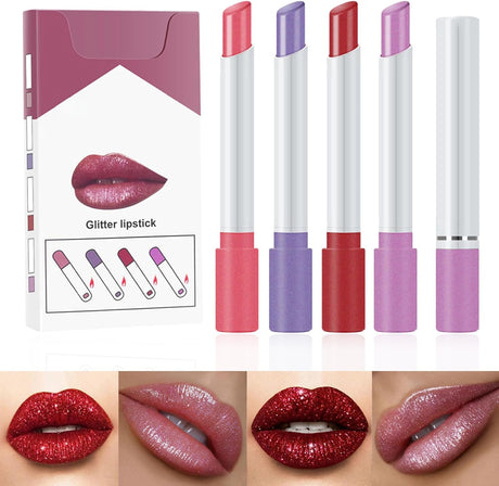 Plumping Lip Gloss Set,Nude Lipstick Sets 4 Pcs High Pigmented Nude Lipgloss, Long Lasting Waterproof Shimmer Liquid Lipsticks,Makeup Sets For Women Gifts Surprise.