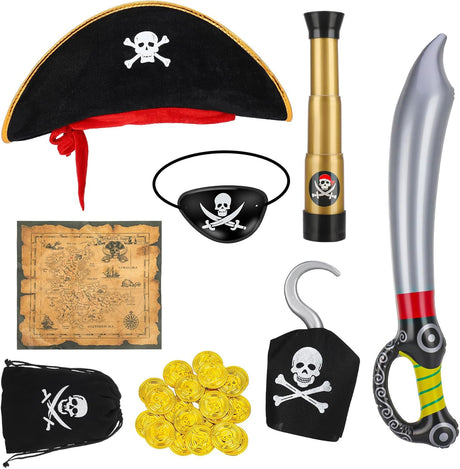 Fuyamp 8 Pieces Pirate Costume Accessories, Pirate Fancy Dress Costume Accessory Set, Halloween Caribbean Pirate Fancy Dress Up Costume Party Cosplay Toy Prop Accessory for Boys Girls.