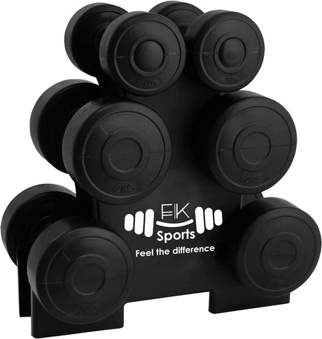 FK Sports Dumbbell Weights Set with Stand Rack,Ladies Lightweight Aerobics Gym Class Dumbbell Weights Workout 12kg Set, Home Gym Weight Exercise Women Kids Arm Hand Fitness - 1 KG/ 2 KG/ 3 KG Pair.