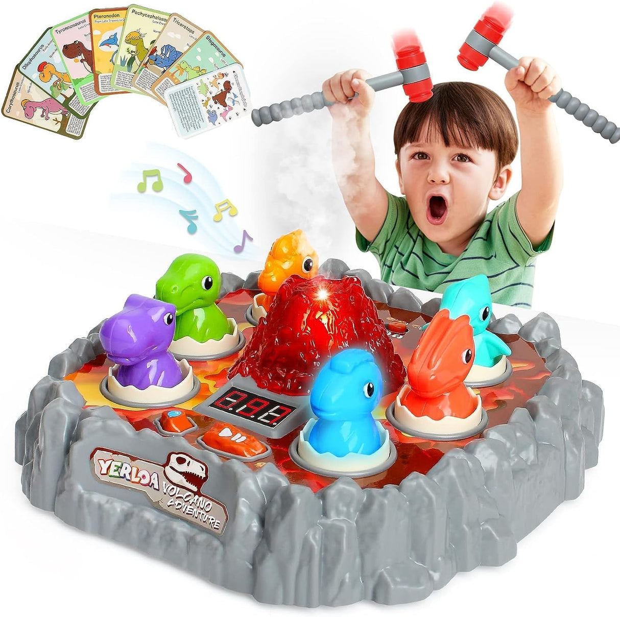 Yerloa Whack Game Mole for Toddlers, Mini Arcade Game for 3 4 5 6 7 8 Years Old Girls, Interactive Educational Pounding Bench Coin Toy with 2 Hammers Sound & Light Gift for 3-8 Years Old Boys Kids.