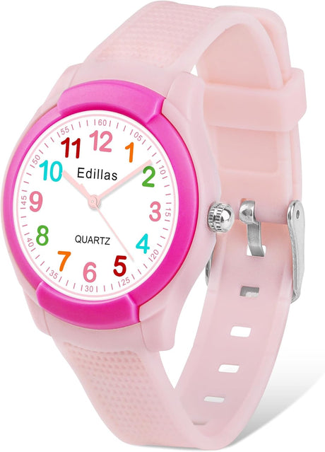 Edillas Kids Watches, Children Analogue Quartz Watch for Boys Girls Kids Waterproof Time Teach Watches, Color Dial Soft Band Wrist for Kids Sport Outdoor Wrist Watches.