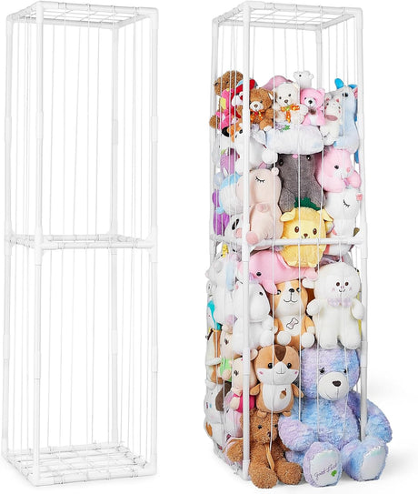 MHJY Stuffed Animals Zoo Storage Soft Toy Holder Organiser Large Cuddly Toys Storage Shelf with Elastic Band Stuffed Animals Cage for Nursery Playroom Bedroom Kids Room Furniture, White, L.