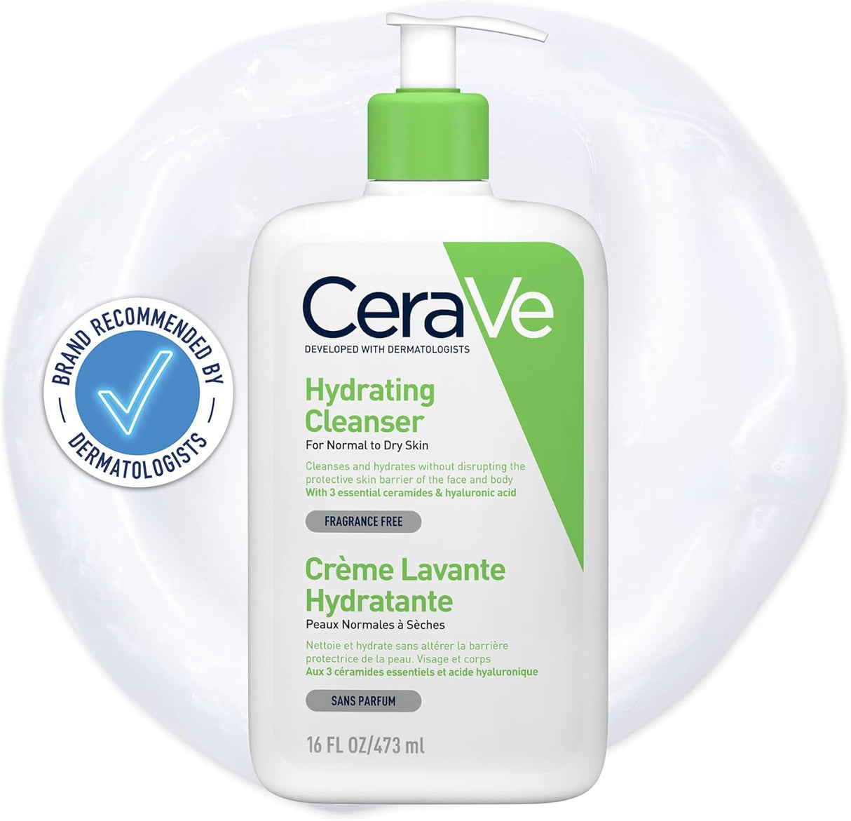 CeraVe Hydrating Cleanser for Normal to Dry Skin 236 ml with Hyaluronic Acid and 3 Essential Ceramides.