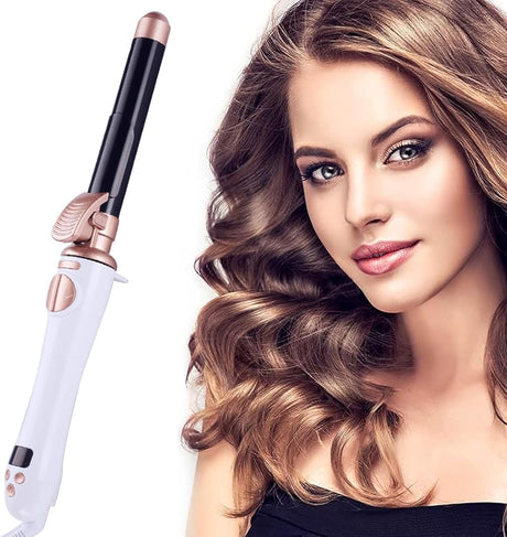 XINYUNXIN Curling Iron with Long Wand, Rotating Automatic Curling Iron, 13-Speed Temperature Adjustable, 30 Seconds Instant Heating, 1H Automatic Shut-Off, Anti-Scald, 110-240V Dual Voltage (B).