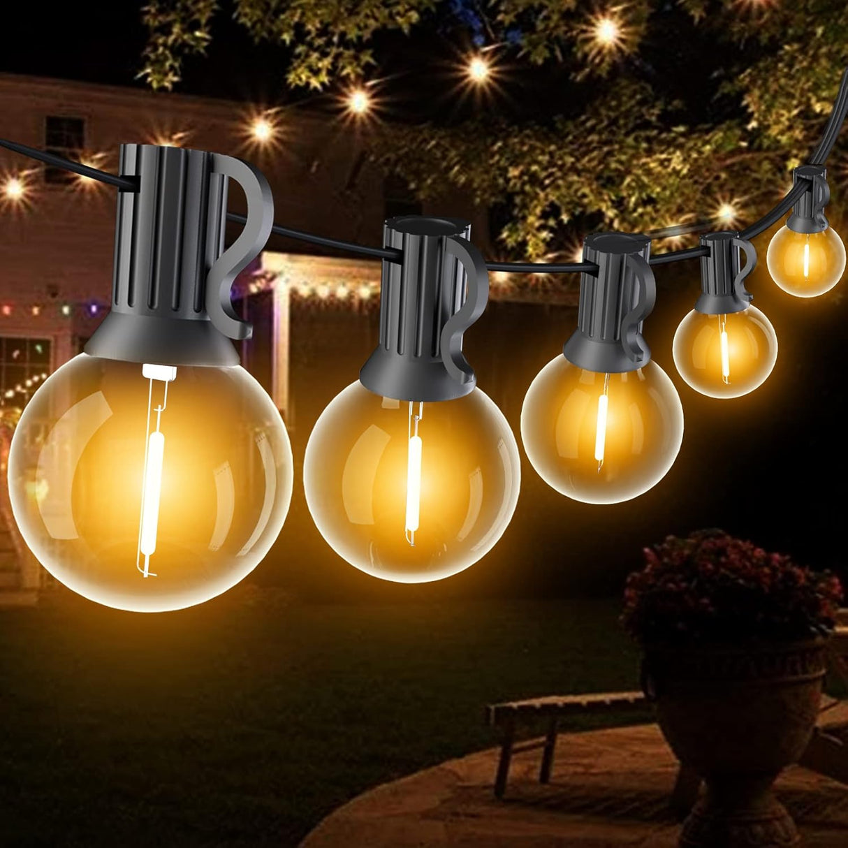 SUWIN Outdoor String Light Mains Powered, 100FT/30M G40 Waterproof LED Festoon Lights, Shatterproof Garden Lights with 50+2 Bulbs, 2700K Outdoor Patio Lights for Backyard,Party,Yard,Christmas.