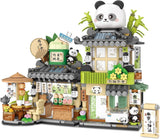 QLT QIAOLETONG Street View Tea Shop Mini Building Blocks, MOC Creative Building Toys Cute Panda Animals Building Set for Girls 6-12 Architecture Construction Toy, Gift for Kids Adults (860PCS).