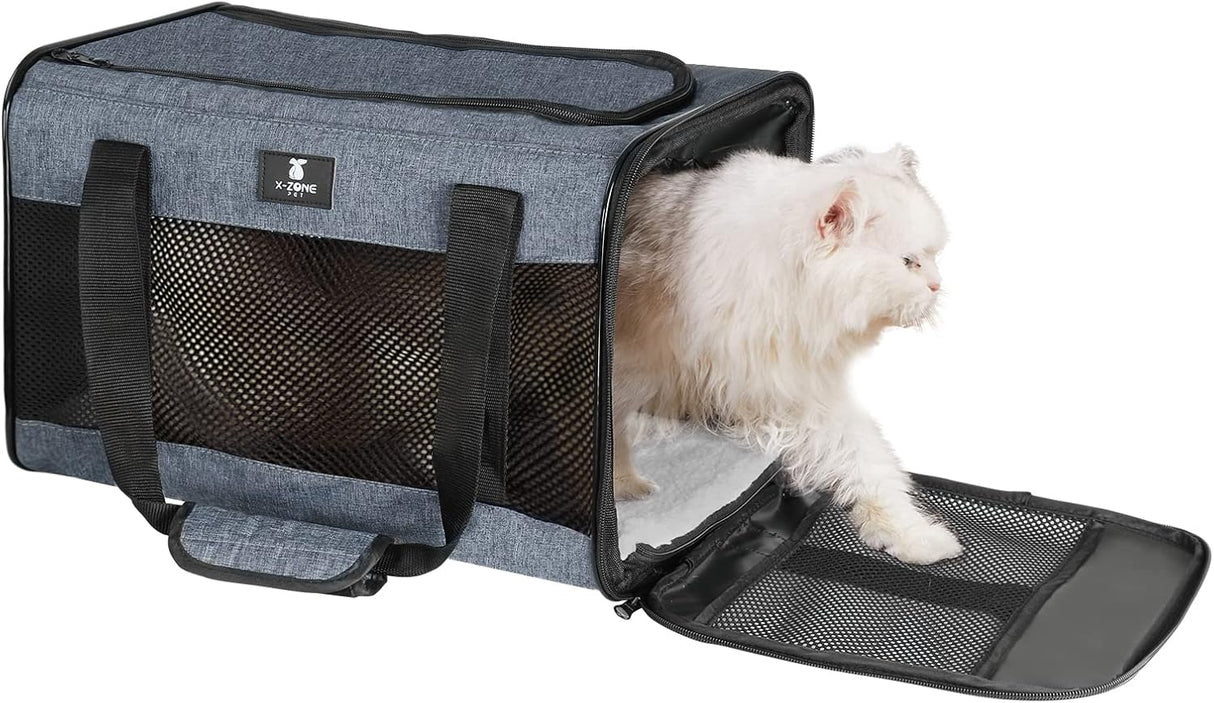 X-ZONE PET Airline Approved Soft-Sided Pet Travel Carrier for Dogs and Cats (Medium, Grey)