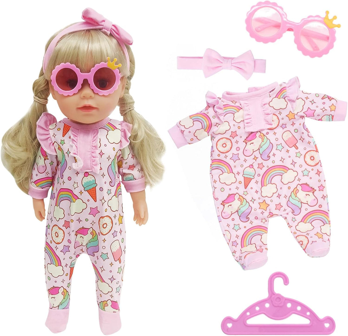 Doll Clothes Outfits Overalls for 14-17 Inch Baby Dolls, Doll Clothes with Hhanger Socks, Blue Doll Clothes for 35-45 cm New Born Baby Dolls Girls Birthday.