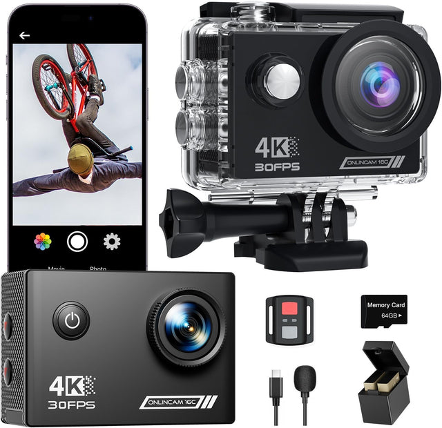 Yolansin 4K Waterproof Action Camera: 64G SD Card 131ft Underwater Camera,HD 20MP Waterproof Camera,WiFi Sports Cameras with 2 Batteries Helmet Mount Accessories Kits.