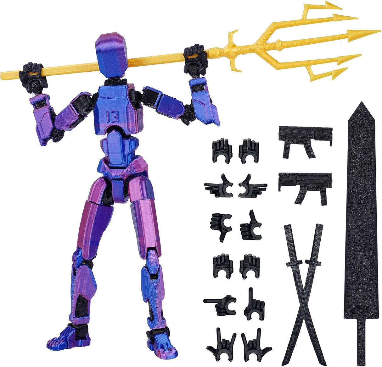 Starnearby T13 Assembly Completed Lucky 13 Action Figure, 13CM 3D Printed Titan 13 Action Figure Dummy13 with 6 Weapons & 6 Hands Sets, Kids' Play Action Figures Collectors Desktop Decorations (B).