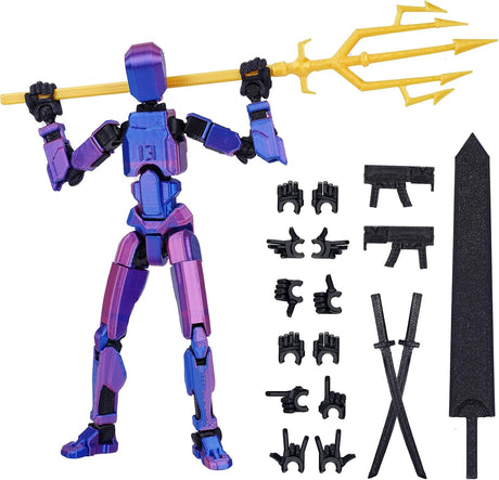 Starnearby T13 Assembly Completed Lucky 13 Action Figure, 13CM 3D Printed Titan 13 Action Figure Dummy13 with 6 Weapons & 6 Hands Sets, Kids' Play Action Figures Collectors Desktop Decorations (B).