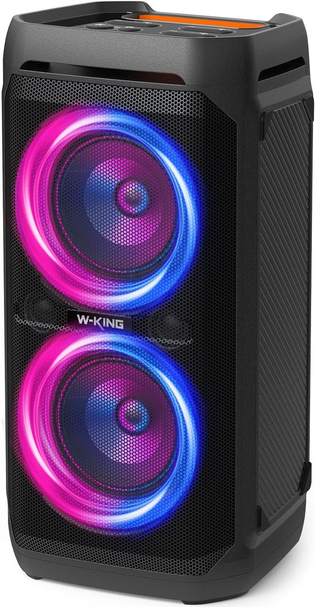 W-KING (220W Peak 100W Bluetooth Speakers V5.3, Portable Speaker Loud Deep Bass /115dB Huge Sound/DSP, Karaoke IPX6 Waterproof Outdoor Party Boombox RGB Lights 24H Playtime/Mic&Guitar/ECHO/USB Port.