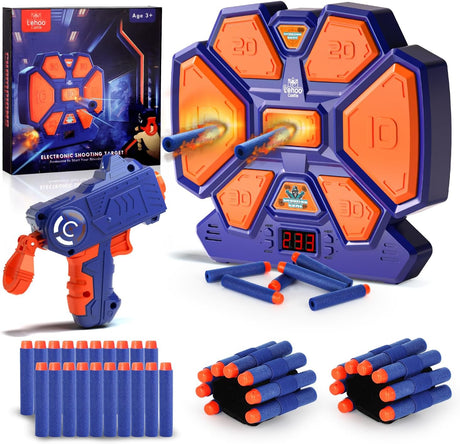 Lehoo Castle Electronic Target for Nerf Guns, Digital Auto Scoring Shooting Target with 4 Modes, Light and Sound Effect, Indoor Outdoor Shooting Game Toy for Kids Boys Girls（Blue）.