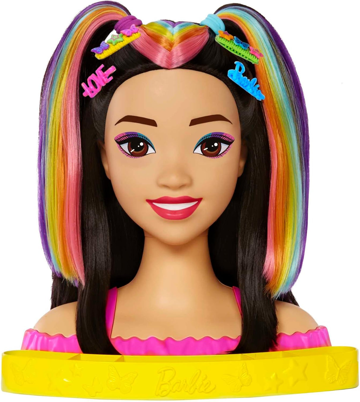 Barbie Doll Deluxe Styling Head with Color Reveal Accessories and Straight Blonde Neon Rainbow Hair for Hair Styling, HMD78.