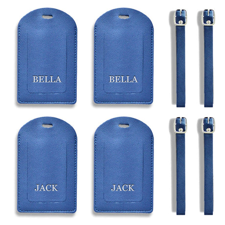 Personalised Luggage Tags 4pcs - Luggage Tags For Suitcases - Leather Suitcase Tags - Leather Luggage Tag - Luggage Labels For Suitcases - Suitcase Tag Luggage Accessories (Blue).