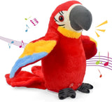 Talking Parrot Plush Interactive Toy Repeat What You Say Waving Wings Electronic Record Bird Toy Stuffed Animal Sensory Educational Toy Cute talking parrot toy Birthday Xmas Gift for Kids Baby (Red).