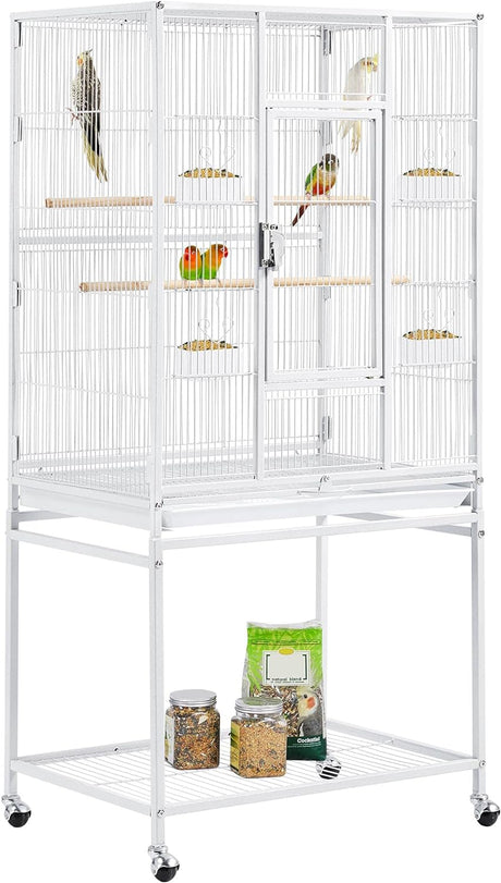 Yaheetech Extra Large Bird Cage Metal Budgie Cage Parrot Cage with Rolling Stand for Parakeet Pet Breeding Cage for Small Animal White.