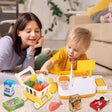 BUYGER Pretend Play Toy Cash Register with Shopping Trolley Cart, Play Till with Scanner Microphone Calculator Food Toy Accessories Play Money Shopping Gifts for 3+ Years Old Kids Girls Boys.