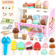 Dreamon Wooden Ice Cream Set for Kids, 38 PCS Wooden Role Play Ice Cream Shop Play Food Kitchen Toys Imaginative Play Toys Gift 3 year old Girls Boys.