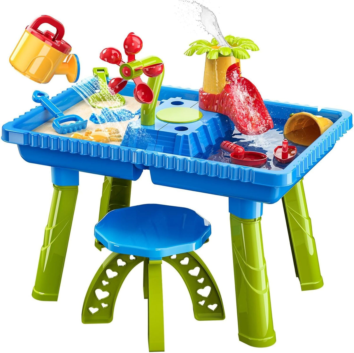 TEMI Sand Water Table Outdoor Toys - Toddler Activity Table Sandbox Toy Sensory Table Summer Toys Beach Play Table 27 Pcs Accessories for Baby Kids Children.