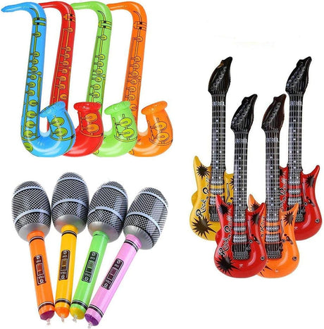 Surcotto Inflatable Guitar Saxophone Microphone Balloon Set, 12 Pack Musical Instruments Accessories For Kids Adults Party Decoration.