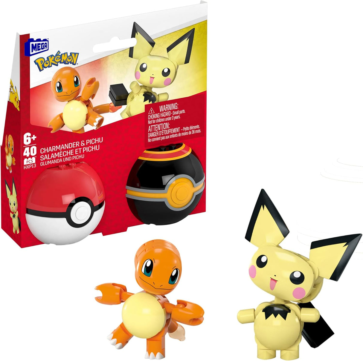 MEGA Pokémon Building Toys Set Pikachu & Zubat with 40 Pieces, 2 Poseable Characters and Poké Ball, 2 Inches Tall, for Kids, HXP12.