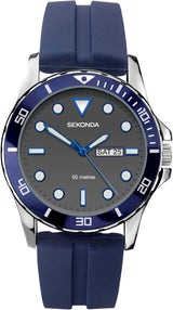 Sekonda Balearic Mens 44mm Quartz Watch with Analogue Day/Date Display, and Rubber Strap.