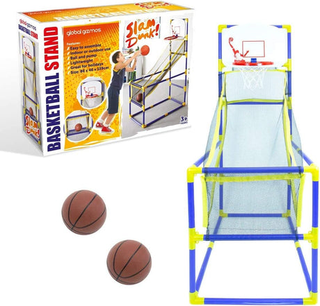 Global Gizmos 55639 Arcade Basketball Hoop/Indoor, Outdoor Use/Easy To Assemble / 2 Balls & Pump Included/Kids Games / 86cm x 46cm x 139cm.