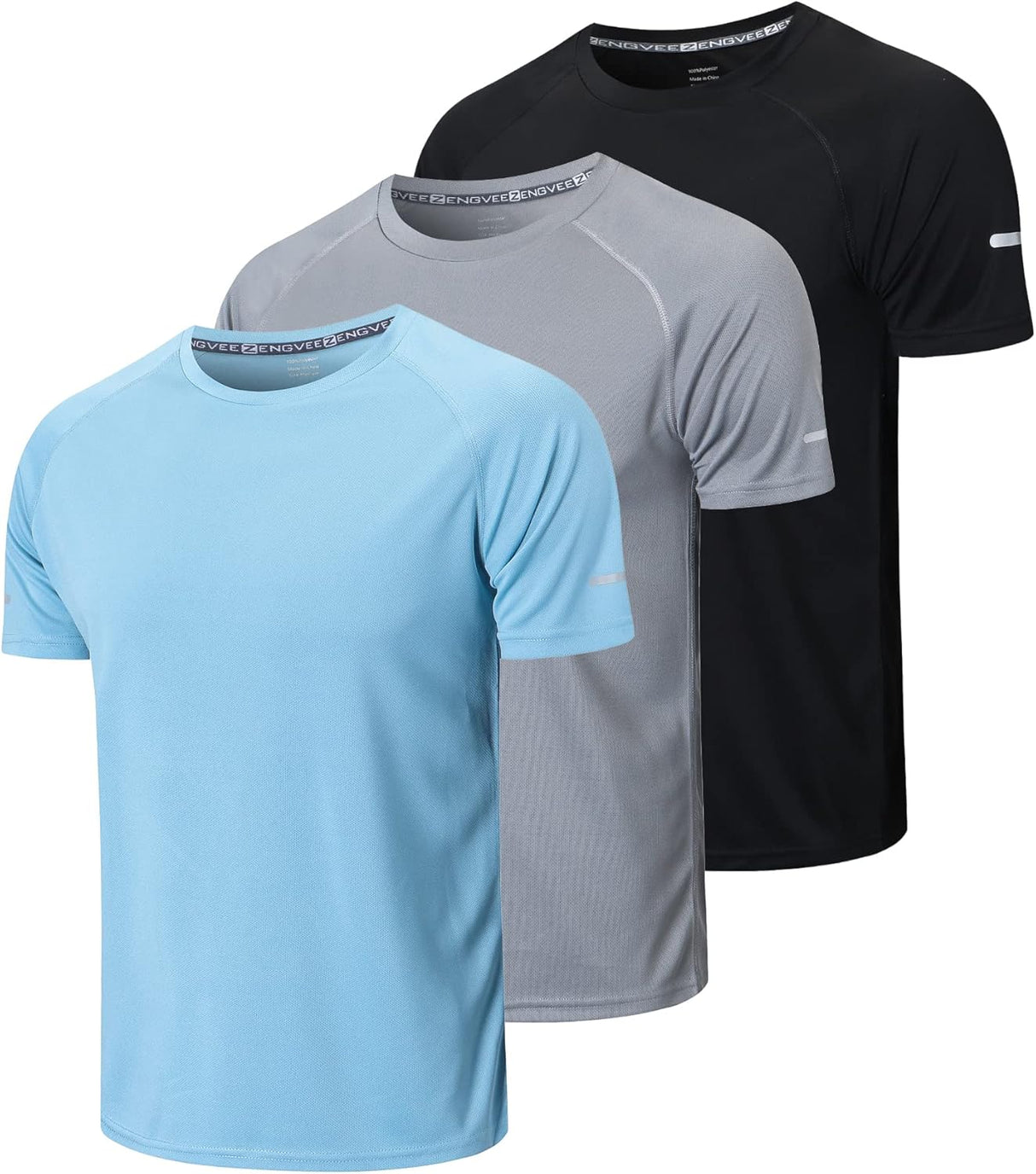 HUAKANG 3 Pack T Shirts Men Breathable Sport Shirts Men Cool Dry Running Tops Short Sleeve Gym Tops Athletic for Men.