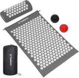 TOMSHOO Acupressure Set, Acupressure Mat and Pillow with 2pcs Massage Balls- Pain Relief Therapy Muscle Back Neck with Travel Bag for Men and Women Grey.