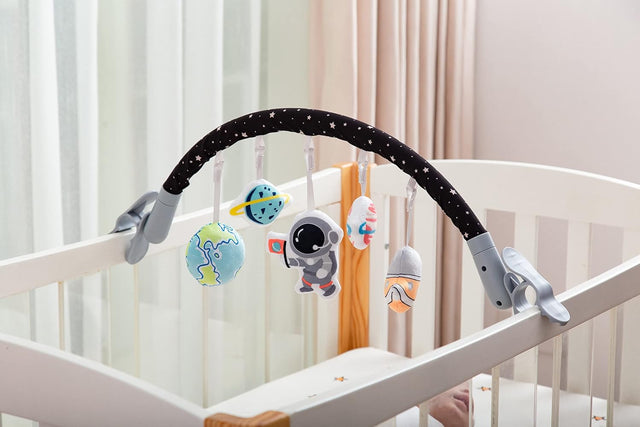 LADIDA Baby Activity Toy Arch with Universal Fittings for Pram Pushchair Buggy Car Seat Suitable from Birth Blue Boy Space Theme 133.