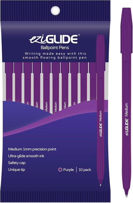 Eziglide Ballpoint Black Pen, Pack of 100 Ballpoint Pens, Smooth Writing Action-Medium Point 1.0mm Coloured Pens Multipack - Ball Point Pens Ideal Pens for School, Home or Work Stationery Supplies.