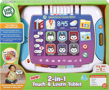 LeapFrog 2-in-1 Touch & Learn Tablet, Kids Two-Sided Tablet, Electronic Toy with Stories and Activities, Educational Play for Children Aged 2 Years +,Multicolor,22.1 x 28.5 x 33.5 cm.