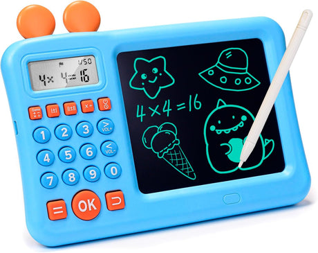 Kids Math Calculator, Toddler Games Learning Educational Toys Gifts for 4 5 6 7 8 9 Year Old Boys and Girls, Number Calculate Training Machine & LCD Drawing Scribble Boards Montessori Toy for KS 1 2 3.