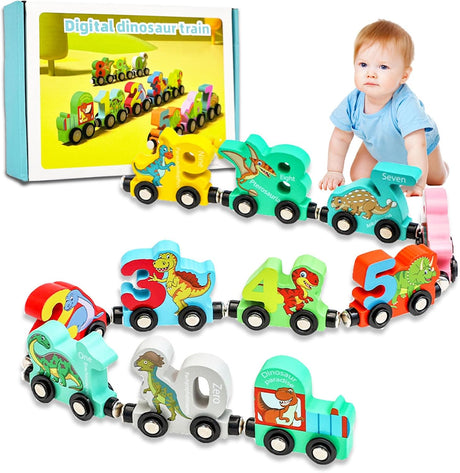 DQMOON Toys for 2 3 4 5 Year Old Boys Girl, Dinosaur Toys for Boys Age 2 3 4, Toddler Toys Wooden Magnetic Dinosaur Train Set, Montessori Toys for 2 3 4 Year Old Educational Kids Toys Age 2-5 Year Old.