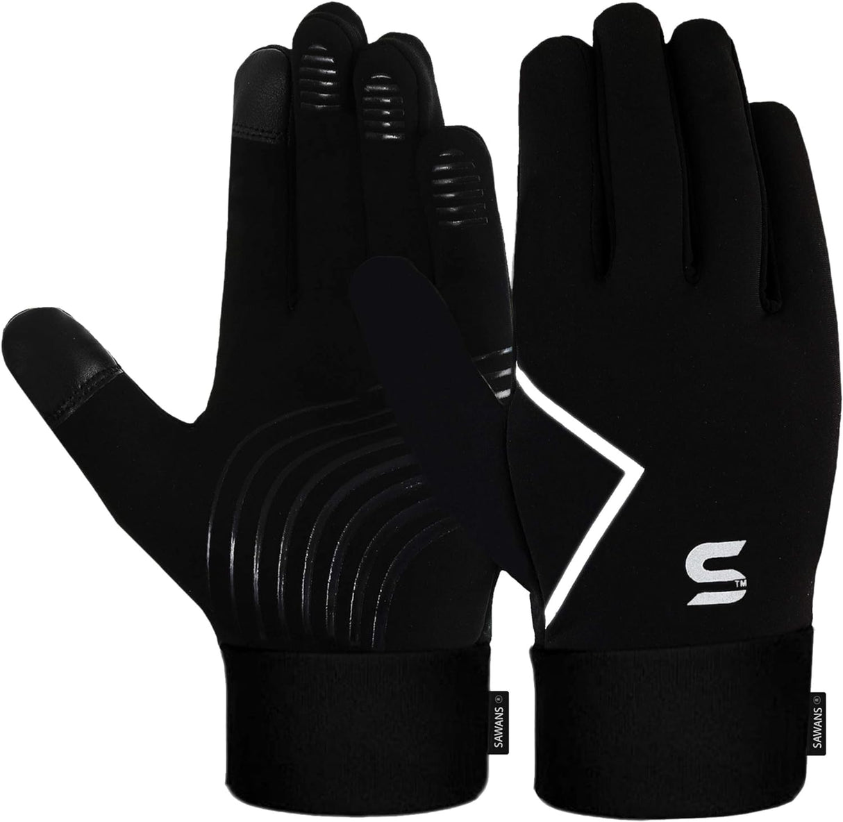 SAWANS Light Running Gloves Cycling Winter Men Women Thermal Gloves Driving Sports Touchscreen Anti slip Shock Grip Thickened Fleece Lining Windproof Outdoor Hiking (Black).