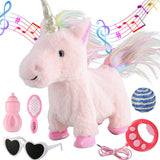 Walking Unicorn Toy Set Singing Dancing Electronic Plush Unicorn with Leash, Touch Control Realistic Footsteps, Nodding, Tail Wagging, Pretend Dress Up Cute Wings Unicorn Animated Pet Gift for Girl.