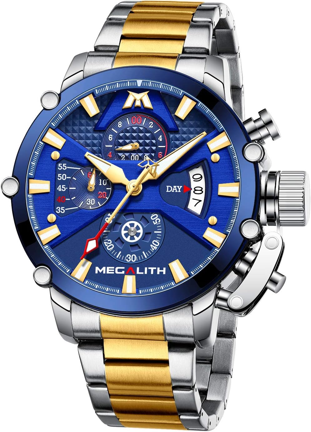 MEGALITH Mens Watches Stainless Steel Chronograph Watches for Men Waterproof Large Face Wrist Watch Designer Analogue Quartz Date Luminous.