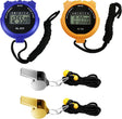 2 Pcs Digital Sport Stopwatch Timer with 2 Stainless Steel Whistle Water Resistant Referee Stop Watch Handheld Digital Timer For Training Swimming Running.