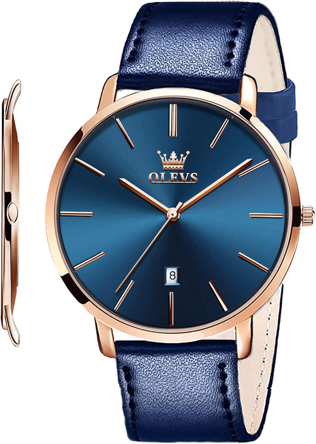 OLEVS Mens Wrist Watches Ultra Thin 6.5mm Minimalist Business Dress Waterproof & Date & Leather Strap Slim Watches for Men.