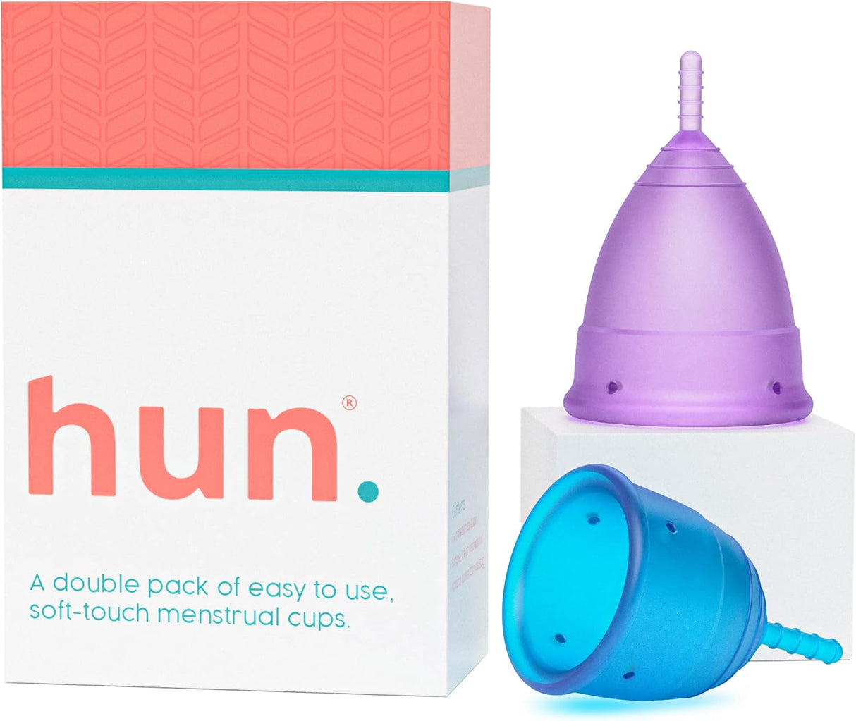 Hun Menstrual Cups - Pack of 2, Size Regular, Extremely Soft Reusable Period Cup, Wear for up to 12 Hours, Medical Grade Silicone.