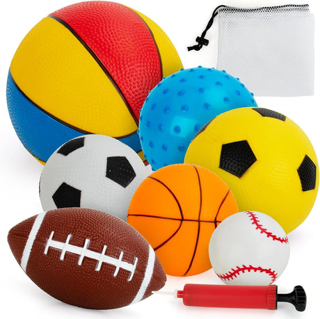 Balls for Toddlers 1-3,Toddler Sports Toys,Set of 7 Kids Ball Soft Foam Baby Sports Balls- Soccer Ball Basketball Baseball Rugby Bounce Ball Playground Indoor Outdoor Toys Gifts,with Free Bump/Bag.