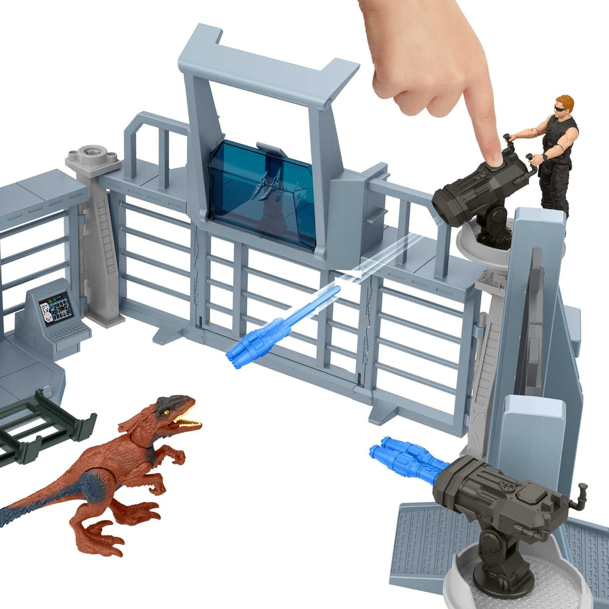 Jurassic World Dominion Outpost Chaos Playset with 2 Action Figures, 2 Blasters and More, 4ft Long with Breakaway Parts, Toy Gift for Dinosaur Fans.