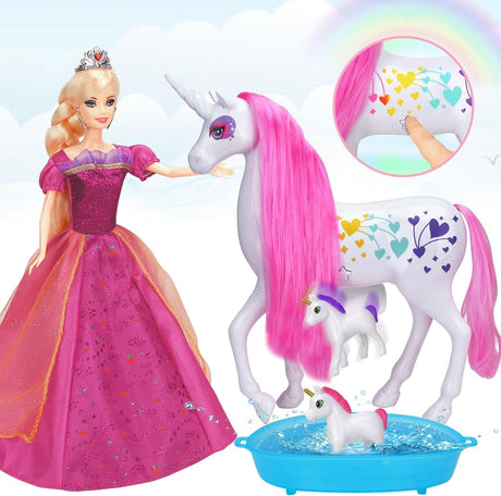 HAPITOIZ Pregnant Unicorn & Fairy Tale Princess Doll with Color Change Baby Unicorn, Horse Unicorn Toys Gifts, Birthday for Girls Kids Aged 3+.