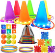 Bean Bag Toss Garden Game Toys for Kids - Light Up 3 in 1 Carnival Games Set, Cones Bean Bags Ring Toss, Outdoor Games Play Equipment for Kids Family Garden Toys Birthday Party Sports Day.