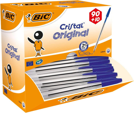 BIC Cristal Original Ballpoint , Comfortable Biro Pens, Medium Point (1.0mm), Assorted Colours, Pack of 10.