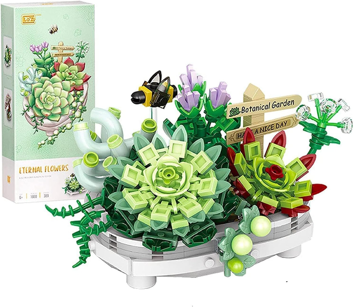 Succulents Bonsai Building Kit, Creative DIY Home Décor Mini Particle Botanical Collection Building Toy, Set for Adults, NOT Compatible with Lego (389 Pieces).