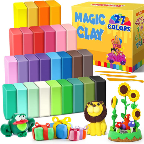 Air Dry Clay 27 Colors, Modelling Clay for Kids, DIY Molding Magic Clay for with Tools, Soft & Ultra Light, Toys Gifts for Age 3 4 5 6 7 8+ Years Old Boys Girls Kids.